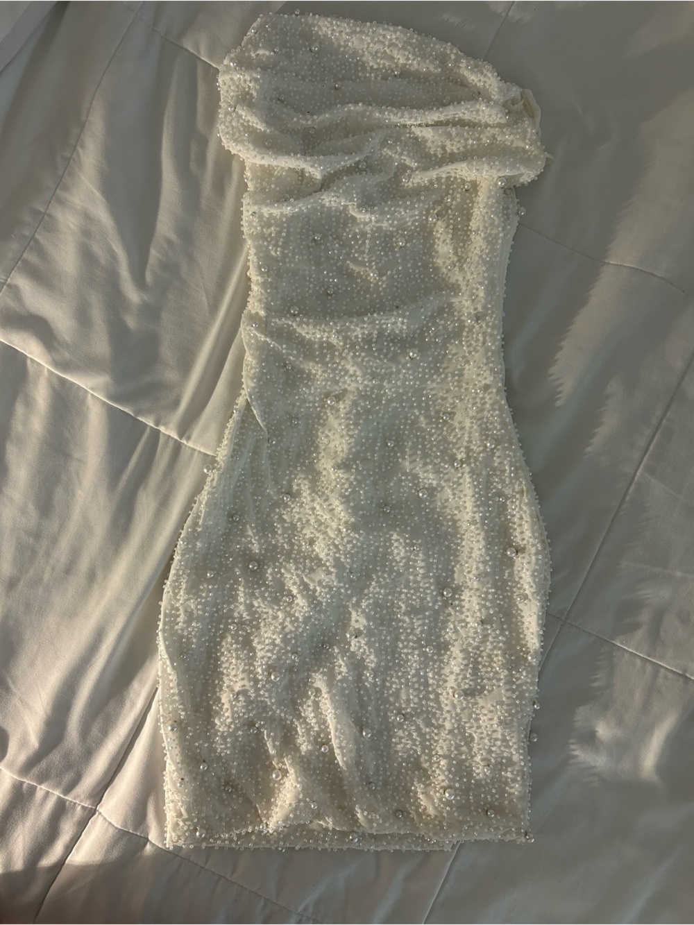 Beaded Ivory Pencil Skirt (Keira Faux Pearl Strappy Open-Back Mini Dress)